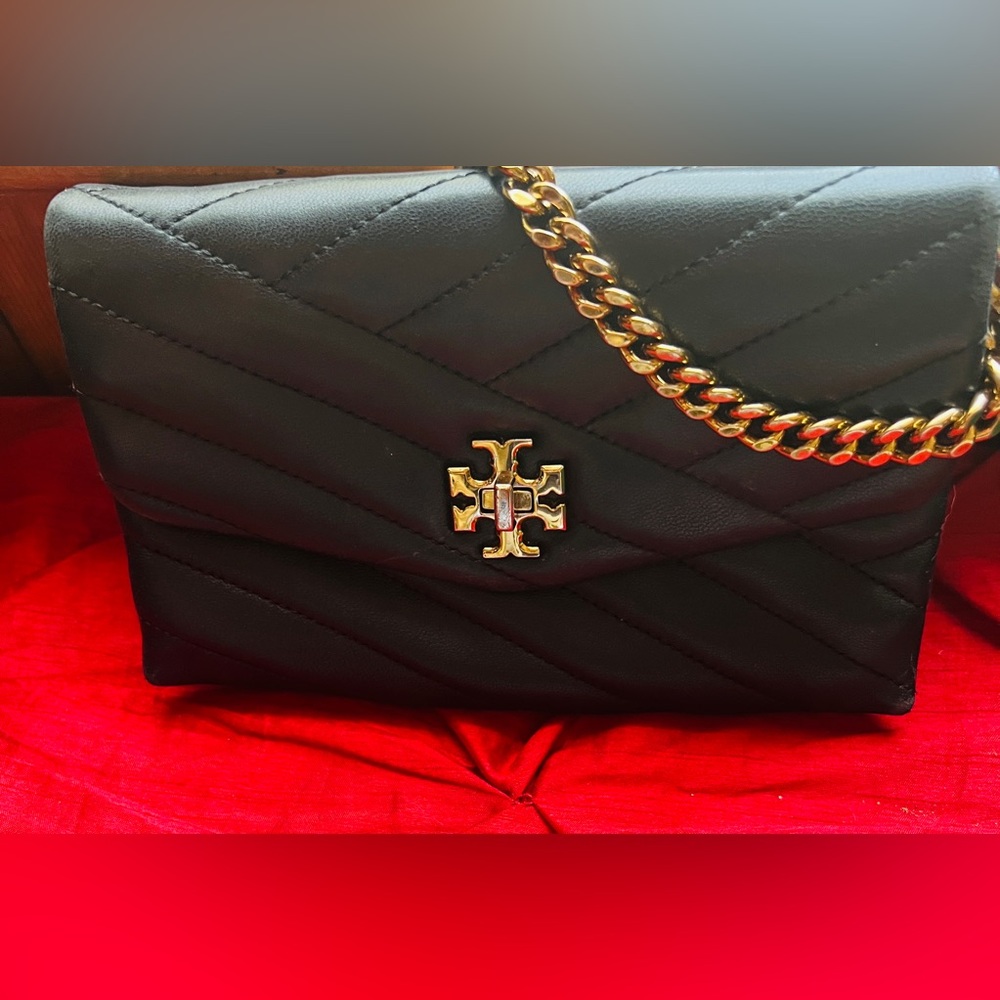Tory Burch Black Quilted Leather Crossbody Bag Purse